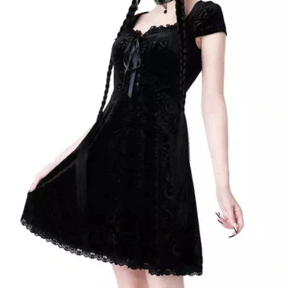 KILLSTAR dress women size Small black floral velvet Belladonna BaBe party Goth - Picture 4 of 16